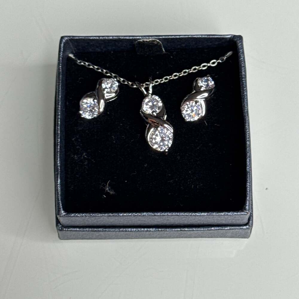 Sterling Silver & Cubic Zirconia Infinity Necklace & Earrings Set NEW